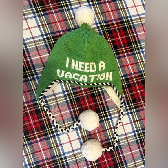 KATE SPADE NEW YORK “I NEED A VACATION” Green Fleece Hat - Picture 7 of 9